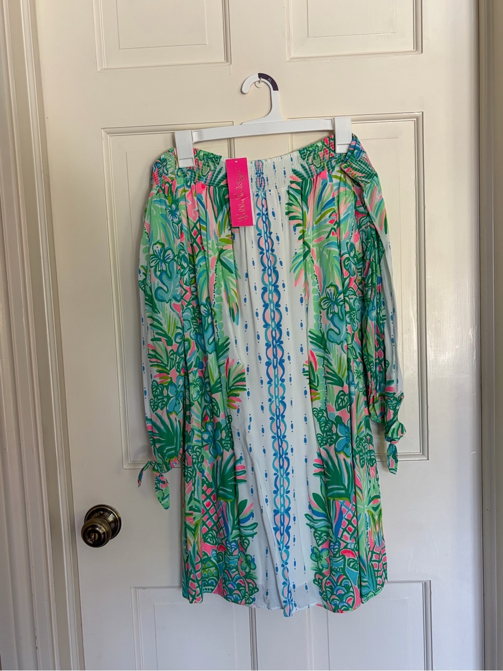 Lilly Pulitzer Green Pink Blue Floral Off-Shoulder Dress
